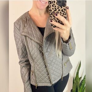 Gray Faux leather quilted jacket. Size large.
